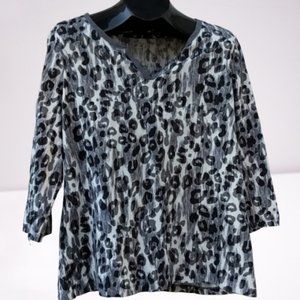 STUDIO WORKS Gray Leopard 3/4 Sleeve Casual Top XL